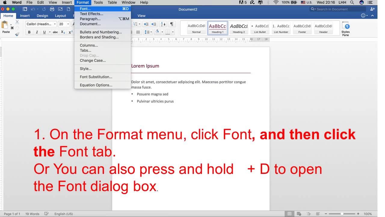 substitute font word 2016 for mac